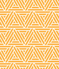 Seamless geometric pattern with yellow triangles on white background. Striped decorative motif.  Graphic textile texture. Vector illustration.