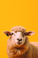 A potrait of cute animal lamb with large empty background. generative ai