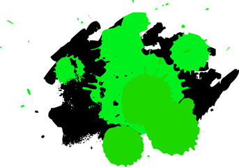 green black dropped color splash splatter ink brush in grunge style graphic element on white background