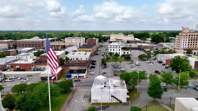 american flag flying in Dothan Alabama aerial captured in 5k