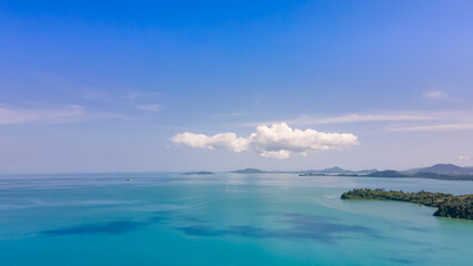 Aerial view of Ao Yon beach at sunset. , beautiful place Near the pier boarding point in Phuket, Thailand