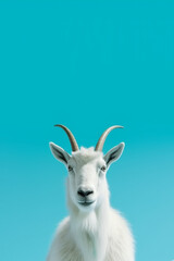 A potrait of cute animal goat with large empty background. generative ai