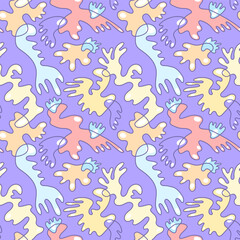 Abstract unusual seamless pattern with wave hand drawn shapes  