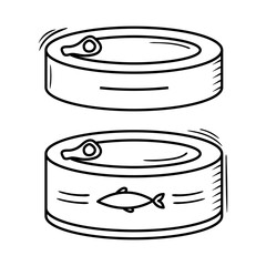 Hand drawn tuna can sketch illustration. Doodle supermarket food item. Canned fish snack outline vector drawing