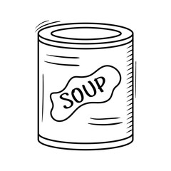 Hand drawn soup can sketch illustration. Doodle supermarket food item. Canned snack outline vector drawing
