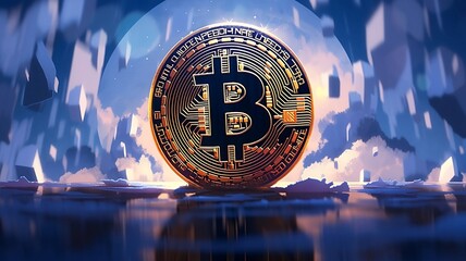Bitcoin BTC crypto in space to the moon, AI generated