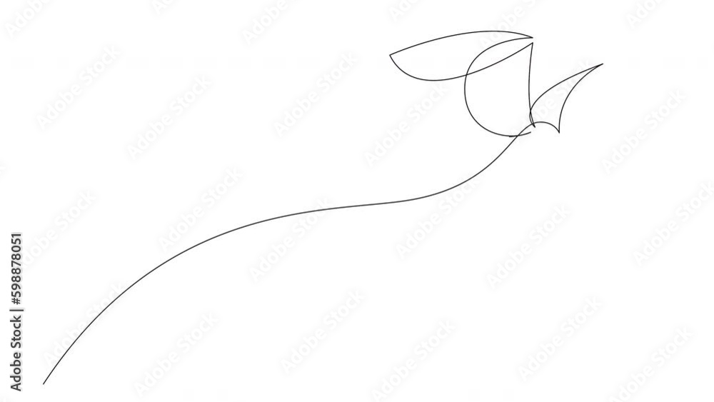 Poster self drawing simple animation of flying stork bird drawn in continuous one line art style. animated 