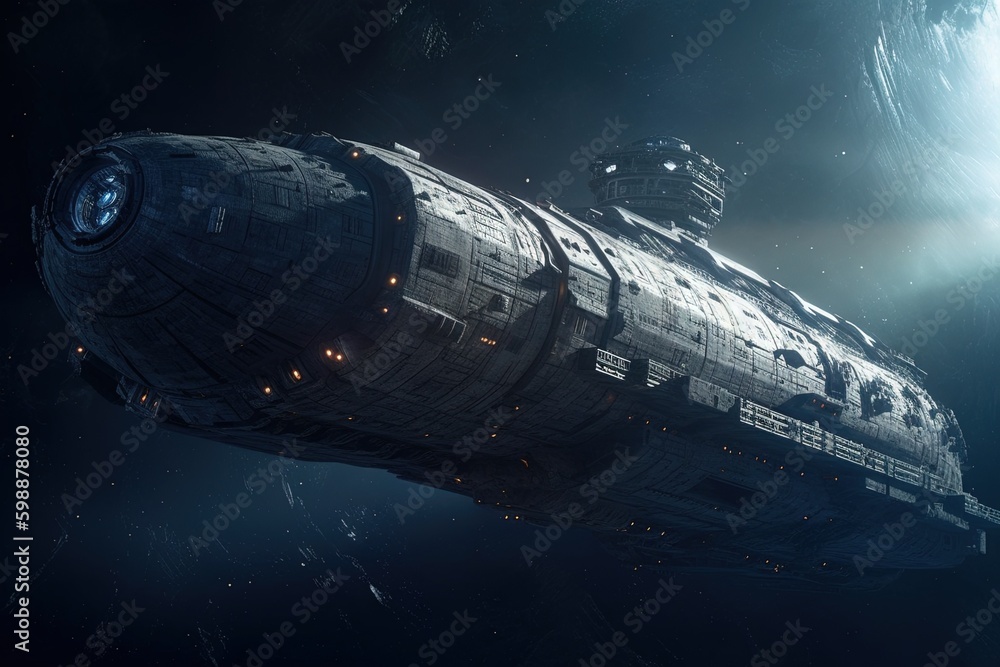 Wall mural abandoned spaceship floating in space illustration generative ai