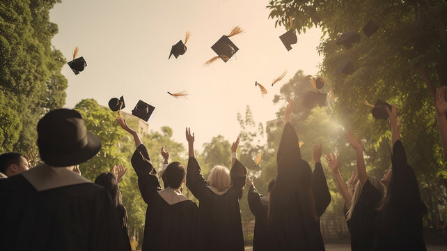 graduates throwing graduation hats in the air. Generative Ai