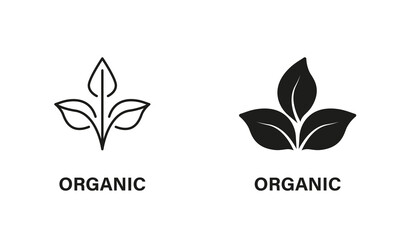 Fototapeta na wymiar Bio Organic Product, Leaf Signs. Vegan Eco Food Label. Organic Product Black Icon Set. Natural Bio Healthy Eco Food Line and Silhouette Logo. Isolated Vector Illustration Generative AI