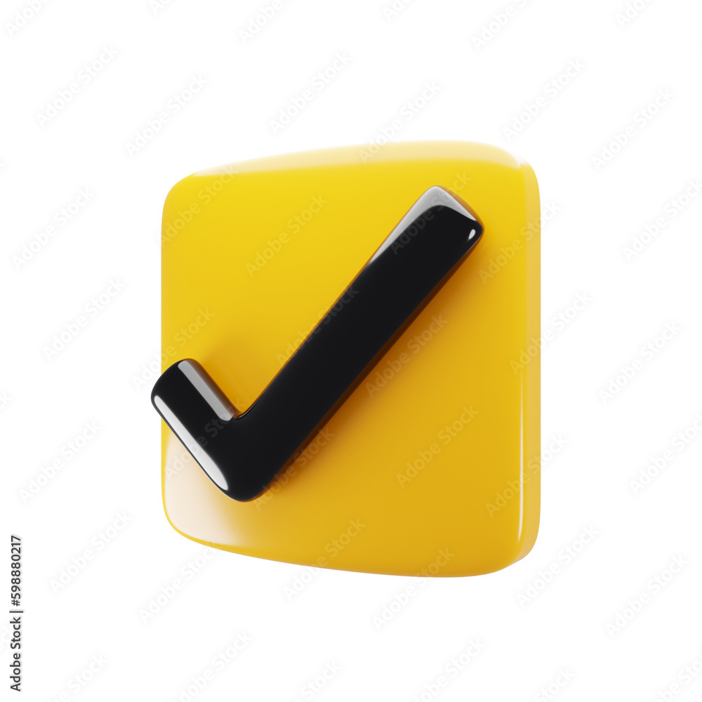 Poster yellow rectangle checklist button icon. acceptance concept. 3d rendering illustration