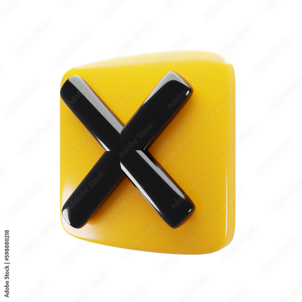 Poster yellow rectangle rejection button icon. rejection concept. 3d rendering illustration