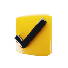 Yellow rectangle checklist button icon. Acceptance concept. 3d rendering illustration