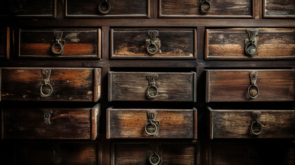 Old wooden textured drawers background. Generative Ai