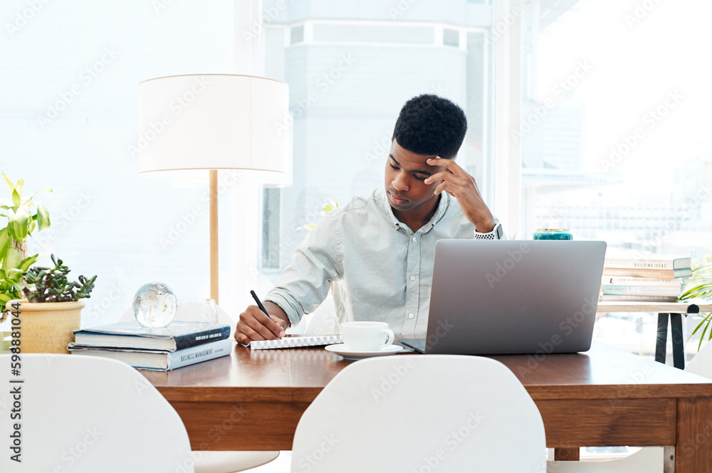 Poster delving deep into the design zone. a young businessman looking stressed while working at his desk in