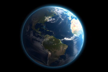 Earth globe on black background. Generative AI.