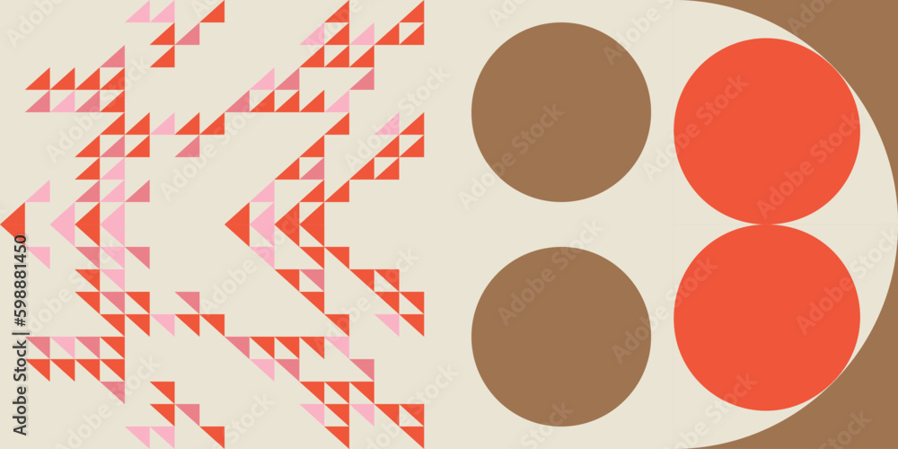 Fototapete Modern abstract geometric  vector seamless pattern with simple elements and shapes like circle, square and triangle. Graphic pastel colored minimalist background.