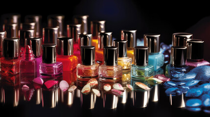 An array of dazzling and vibrant nail polishes, from bold and daring to understated and chic. Generative AI