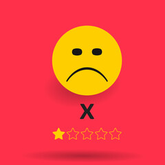 sad facial expression and one star rating.
Feedback score and positive customer review experience. Mental Health Assessment idea concept.