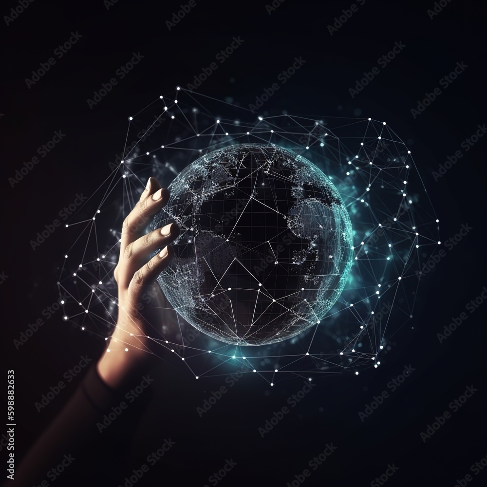 Poster holding a global data system and network. generative ai