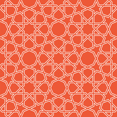 Seamless traditional islamic pattern made of interlaced white lines. Stars motif in girih style. Vector illustration. Great as a background or texture.