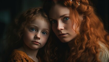 Obraz premium Portrait of a blonde mother and daughter, mothers day, womens day, generative ai