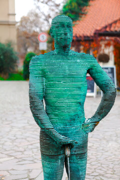 Piss sculpture in Prague . Famous statue in Czech Prague