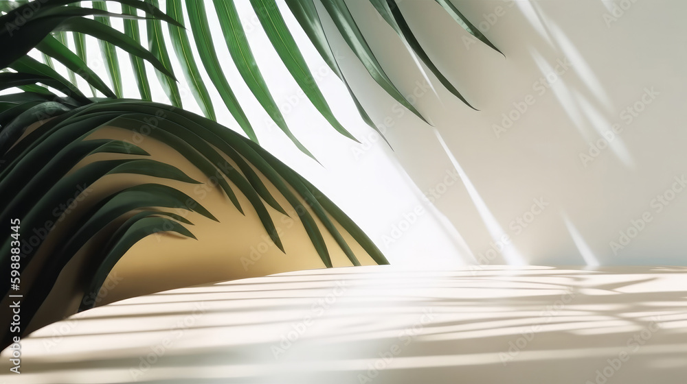 Poster product display background with sunlight and shadows on a wall. generative ai generative ai