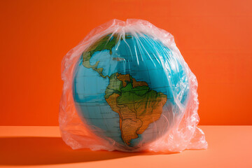 Earth wrapped in a plastic bag. global environment concept. Generative ai Generative AI