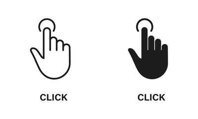 Obraz premium Click Gesture, Hand Cursor of Computer Mouse Line and Silhouette Icon Set. Pointer Finger Press or Point Pictogram. Swipe, Touch, Tap Sign Collection on White Background. Isolated Vector Generative AI