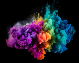 Color paint explosion of paint cloud drips in vibrant colors. A burst of colorful pigment particles in water. Abstract wallpaper. Generative AI.