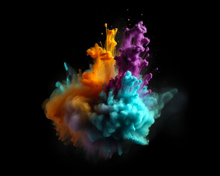 Color paint cloud of liquid splash ink. A colorful abstract blend of liquid colors and ink drops. Artistic background. Generative AI