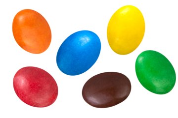 Multicolored glazed dragee isolated on transparent background.