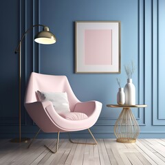 minimalist interior living room with an armchair against an empty wall background. generative ai