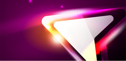 Neon glowing techno lines and arrows, hi-tech futuristic abstract background template