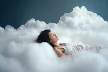 woman sleeping on a cloud, Generative AI - obrazy, fototapety, plakaty