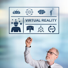 Businessman drawing virtual reality concept