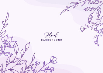 Beautiful Purple floral background with hand drawn leaves and flower border on pastel flat color for wedding invitation or engagement or greeting card