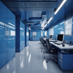 Naklejka na ściany i meble Blue corporate office modern. generative AI