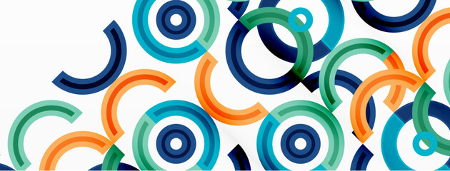 Circles are arranged in a grid pattern abstract background and feature a range of different colors, including shades of various colors. Template for wallpaper, banner, presentation, background