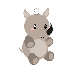 Obraz na płótnie Canvas Cartoon Rhino isolated on White Background, Rhino Mascot Cartoon Character. Animal Icon Concept White Isolated. Flat Cartoon Style Suitable for Web Landing Page, Banner, Flyer, Sticker, Card EPS