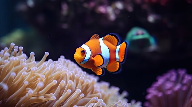Amphiprion ocellaris clownfish in marine aquarium Generative AI