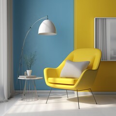 modern living room with orange chair. generative ai