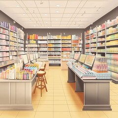 backdrop image of a stationery store. inside of a shopping center store. generative AI