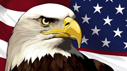Bald eagle on america flag background Generative AI