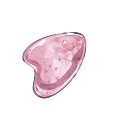 Stone rose quartz face massager gua sha isolated on white background. Watercolor hand drawn illustration. Art for design