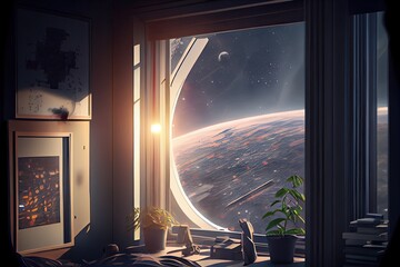 beautiful space view from home window Generative AI