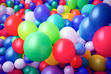 Fototapeta na wymiar Multicolored balloons levitate in the air on a blue sky background. generative AI