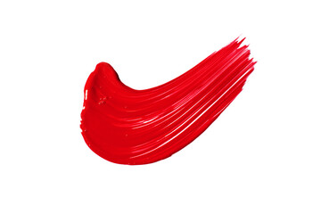 A dab of red paint on a white background.