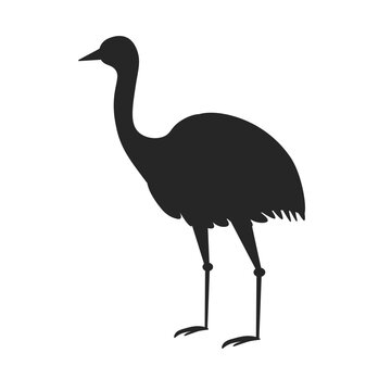 Hand Drawn Vector Illustration Animal Of Australia Ostrich Emu Silhouette Isolated On White Background. Wild Life And Fauna. Best For Books, Cards, Posters, Sites, Stickers, Magazines, Print, Banner.